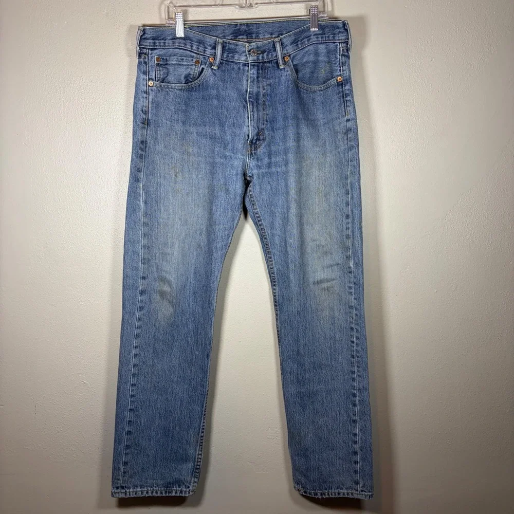 Levis 505 Regular Fit Straight Leg Jeans Mens 32x32 Medium Wash Blue‎ Denim